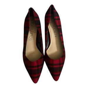 Sole Society w Sz 10B/40 Desi Red Black Buffalo Plaid Slip On Kitten Heel women